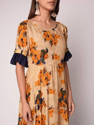Beige printed Rayon kurti 5