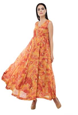 Orange printed polyester kurti 1