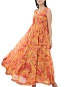 Orange printed polyester kurti