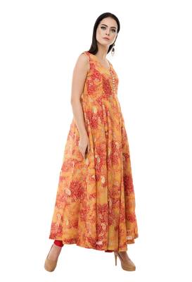 Orange printed polyester kurti 2