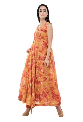 Orange printed polyester kurti 3