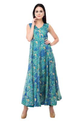 Sky Blue printed polyester kurti 1