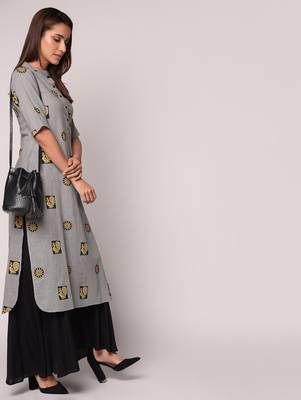 Grey printed Cotton kurti 1