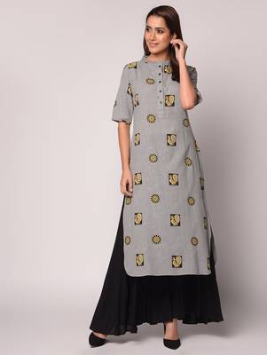 Grey printed Cotton kurti 2