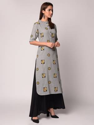 Grey printed Cotton kurti 3
