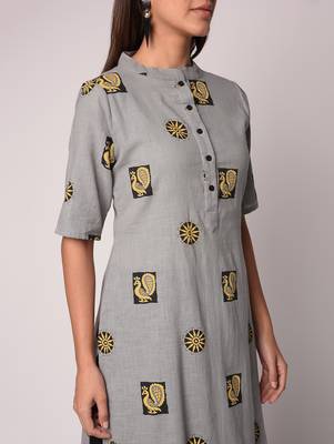Grey printed Cotton kurti 5