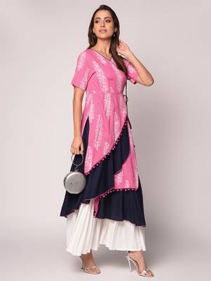 Pink printed Cotton kurti 1