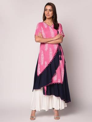 Pink printed Cotton kurti 2