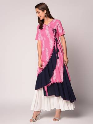 Pink printed Cotton kurti 3