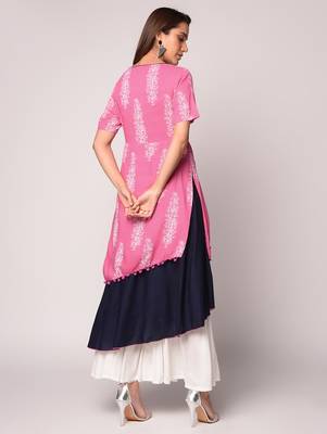 Pink printed Cotton kurti 4