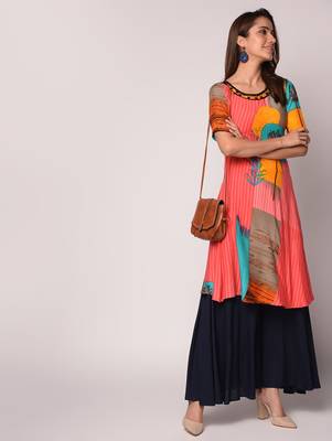 Pink printed Rayon kurti 1