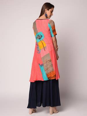 Pink printed Rayon kurti 4