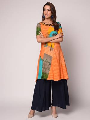 Orange printed Rayon kurti 2