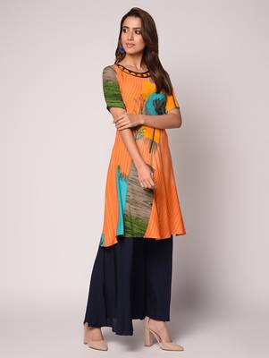 Orange printed Rayon kurti 3