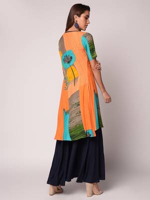 Orange printed Rayon kurti 4
