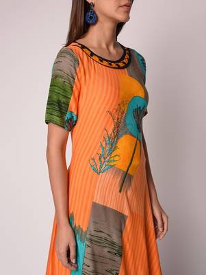 Orange printed Rayon kurti 5