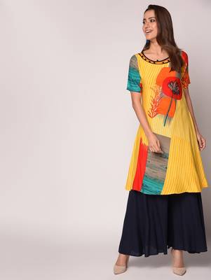 Yellow printed Rayon kurti 1