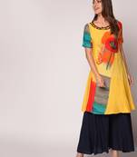 Yellow printed Rayon kurti