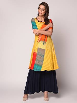 Yellow printed Rayon kurti 2