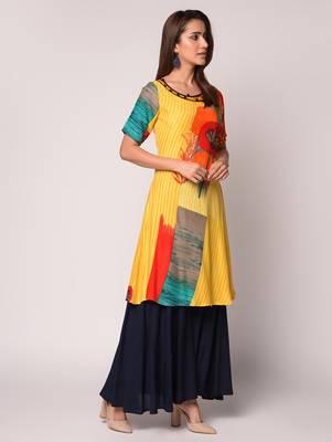 Yellow printed Rayon kurti 3