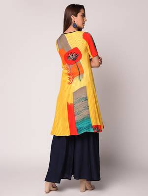 Yellow printed Rayon kurti 4