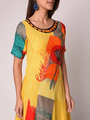 Yellow printed Rayon kurti 5