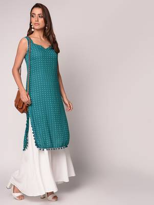 Teal printed Rayon kurti 1