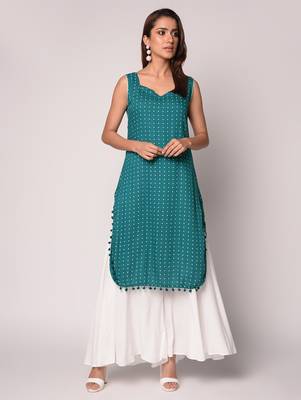 Teal printed Rayon kurti 2