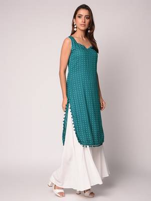 Teal printed Rayon kurti 3