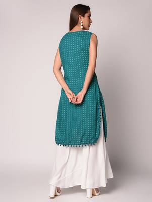 Teal printed Rayon kurti 4
