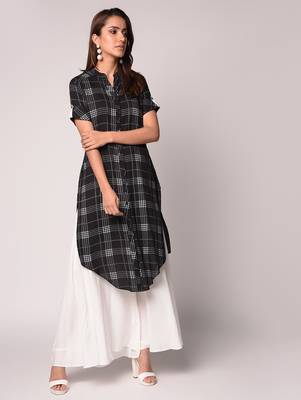 Black printed Rayon kurti 1