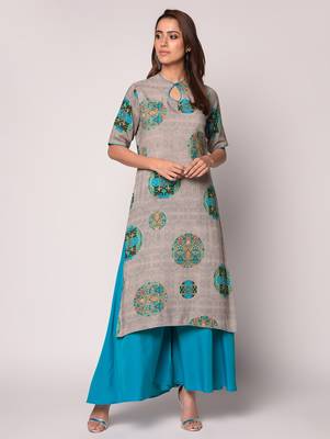 Grey printed Rayon kurti 1
