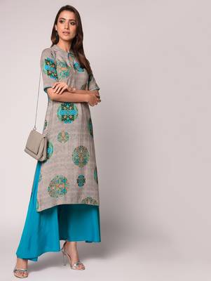 Grey printed Rayon kurti 4