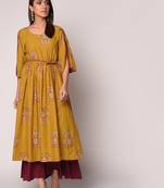 Mustard printed Cotton kurti