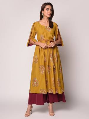 Mustard printed Cotton kurti 2