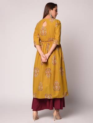 Mustard printed Cotton kurti 4