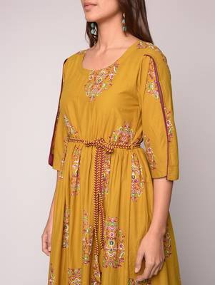 Mustard printed Cotton kurti 5