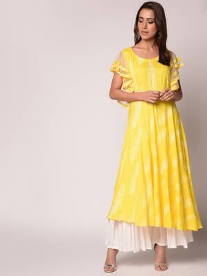 Yellow printed Cotton kurti 1