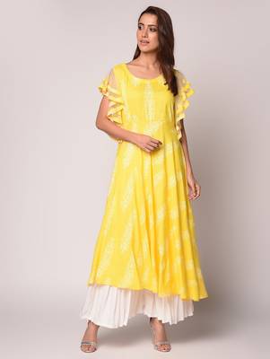 Yellow printed Cotton kurti 2