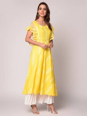 Yellow printed Cotton kurti 3