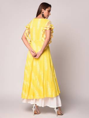Yellow printed Cotton kurti 4