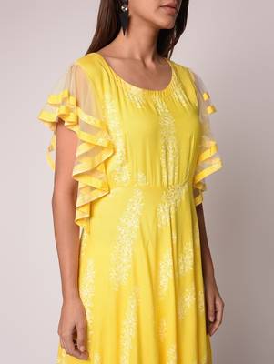 Yellow printed Cotton kurti 5
