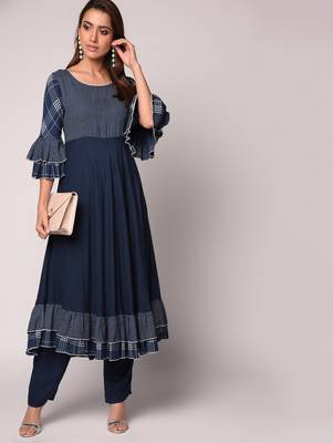 Blue printed Rayon kurti 1