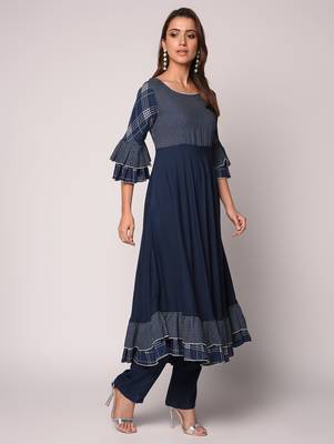 Blue printed Rayon kurti 3