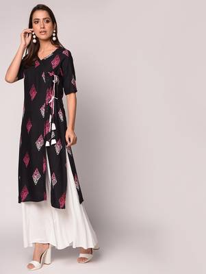 Black printed Rayon kurti 1
