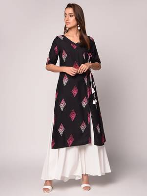 Black printed Rayon kurti 2