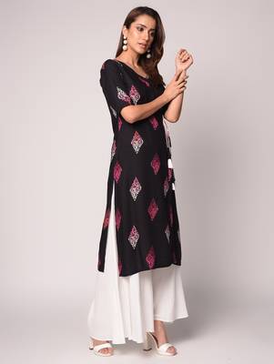 Black printed Rayon kurti 3