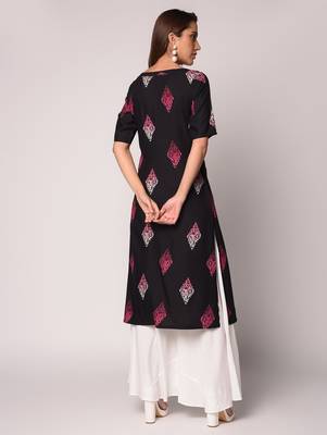 Black printed Rayon kurti 4