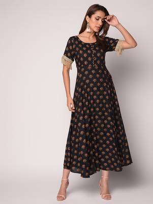 Black printed Rayon kurti 1