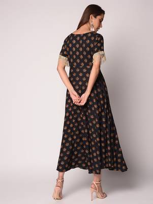 Black printed Rayon kurti 4